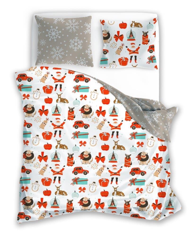 Vánoční povlečení ze saténového mikrovlákna Holly Jolly 004 220x200 cm +2x 70x80 cm bílé/béžové