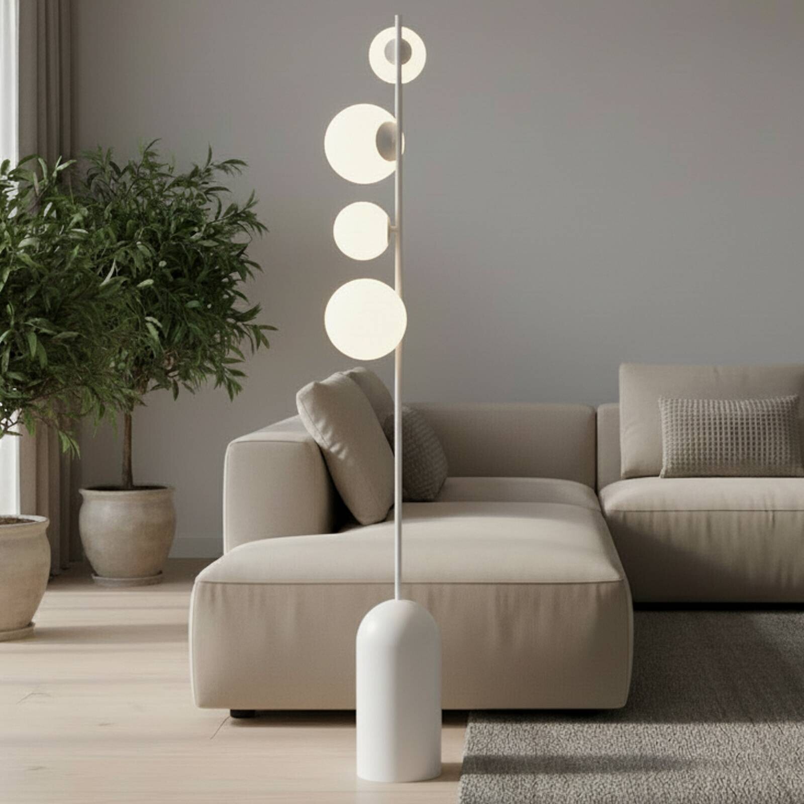 Stojacia lampa Etno LP4, biela, sklo/oceľ, výška 140 cm, G9