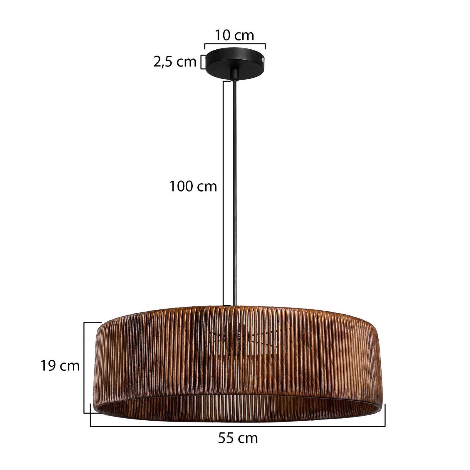 Závesné svietidlo Roya Cylinder, Ø 55 cm, tmavohnedá, papier