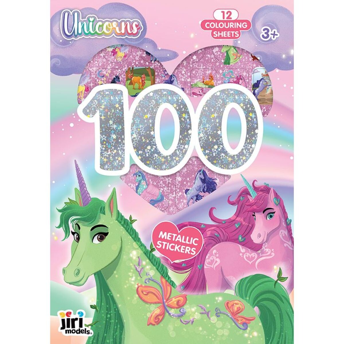 Jiri Models 100 metalických samolepiek s omaľovánkovými listami Jednorožce