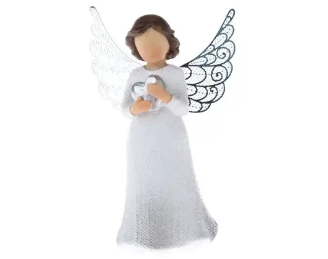 Dekoračná soška Anjel so srdcom 12 cm, biely%