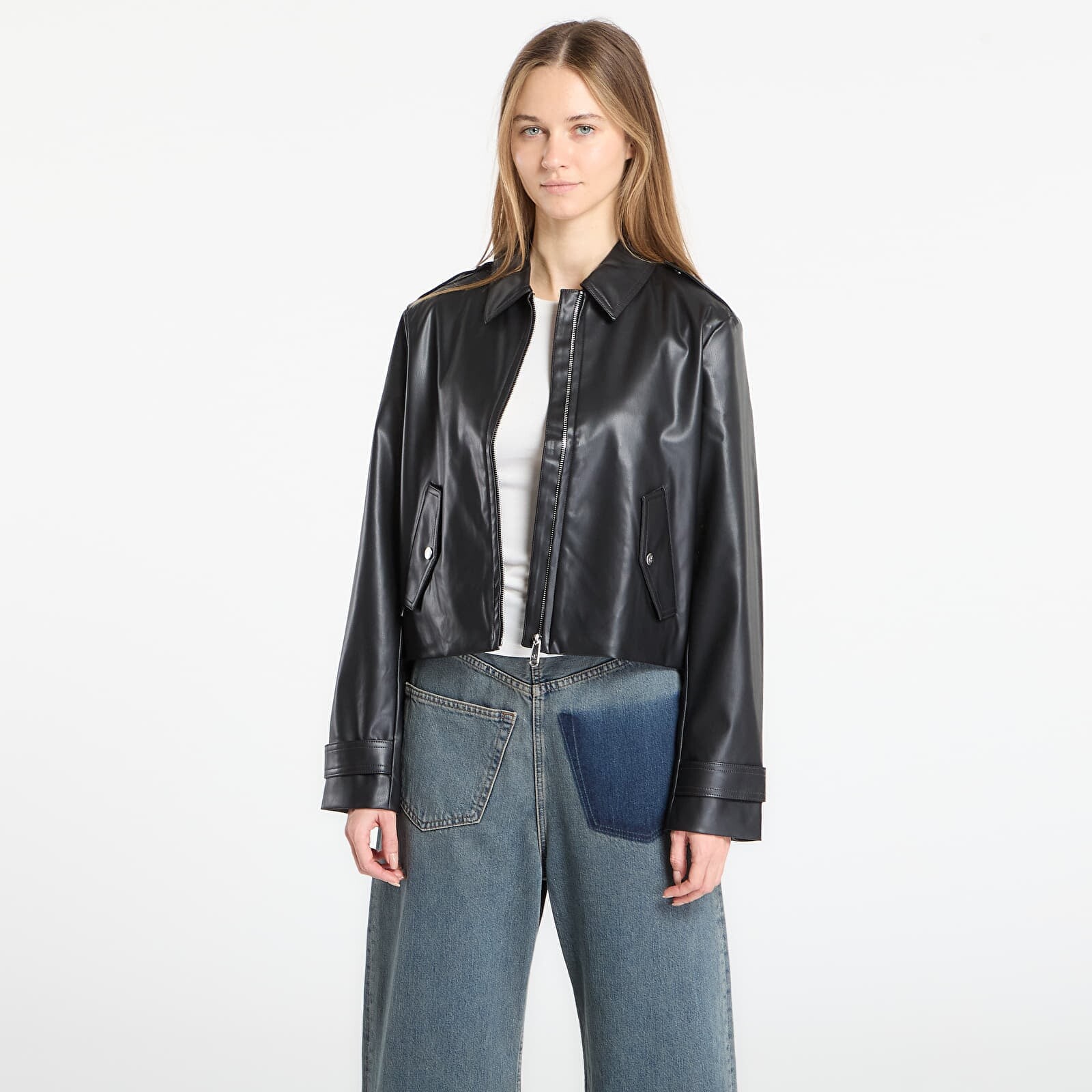 Bunda Calvin Klein Jeans Leather Moto Jacket Black XS