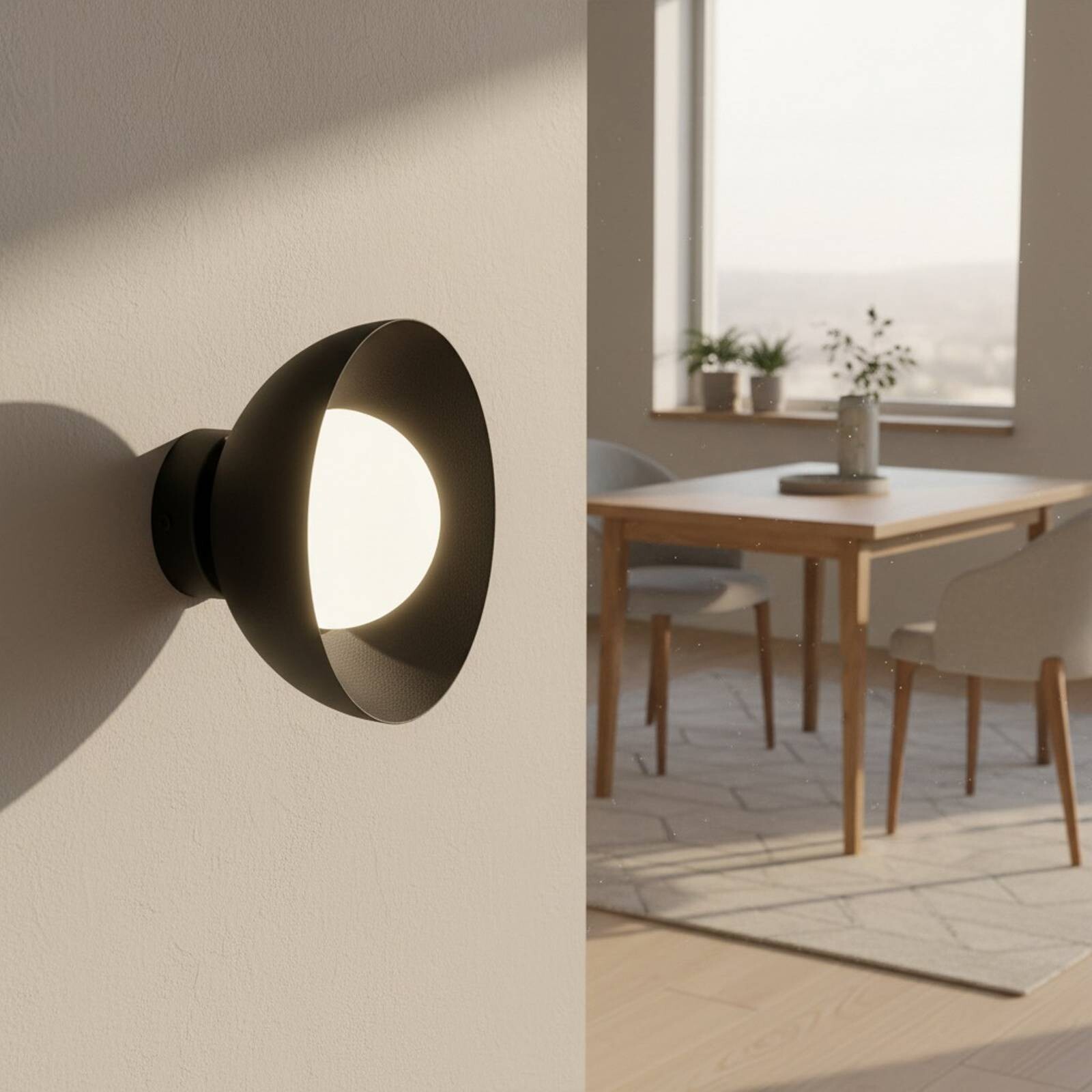 Nástenné svetlo Bibi K1, čierne, oceľ/sklo, Ø 18 cm