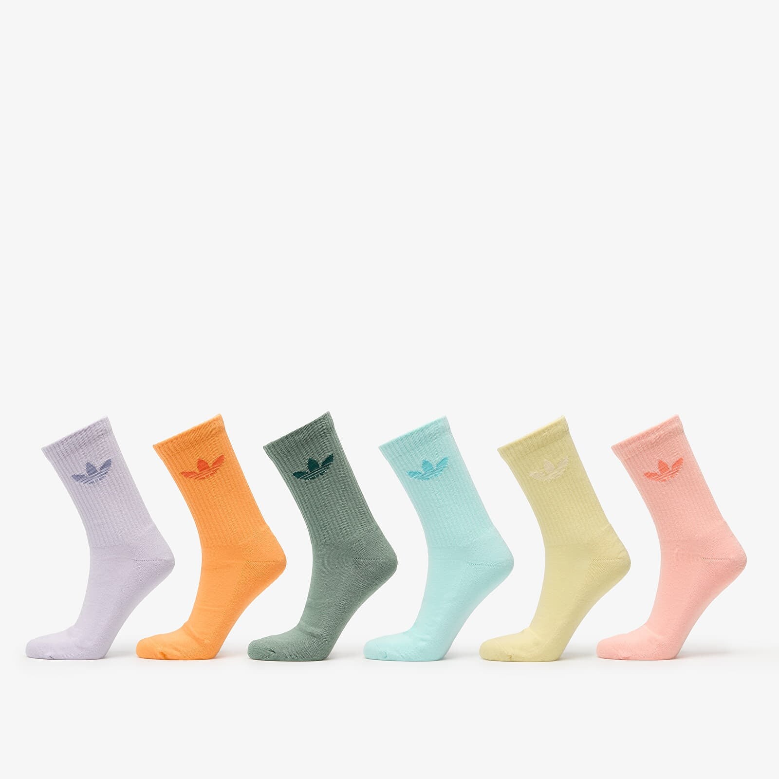 Ponožky adidas Trefoil Crew Cushion Socks 6-Pack Silver Green/ Glow Pink/ Powder Yellow M
