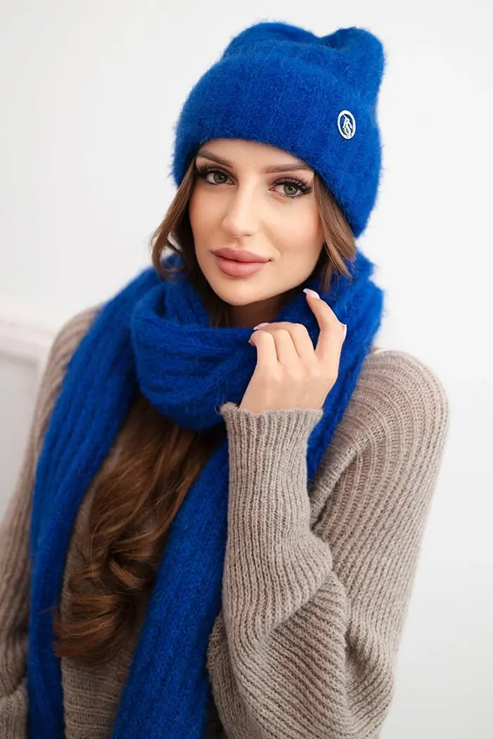 Kesi Dámsky komplet čiapka a dlhý šál z mäkkej priadze chabrová