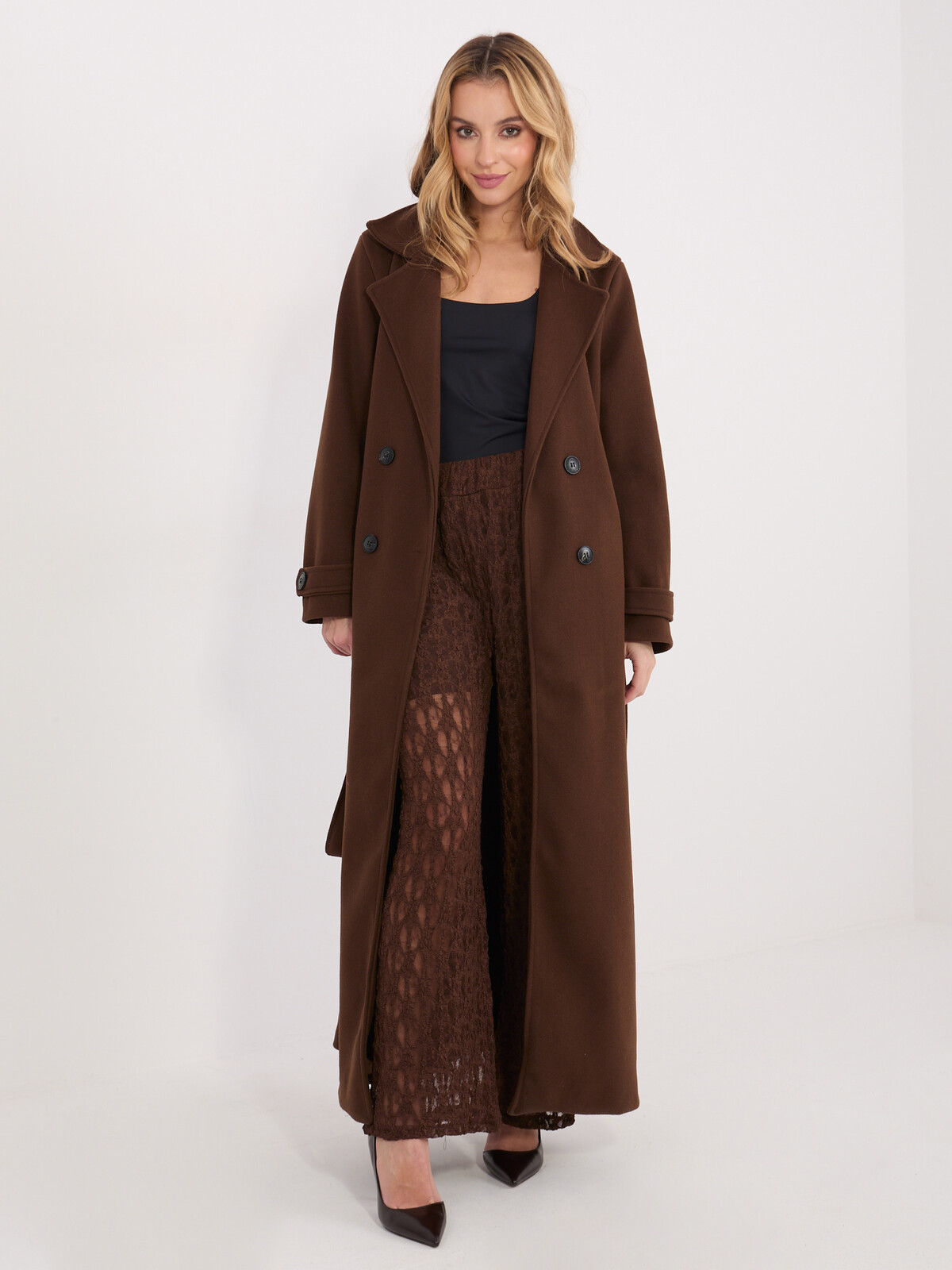 Hnedé čipkované nohavice