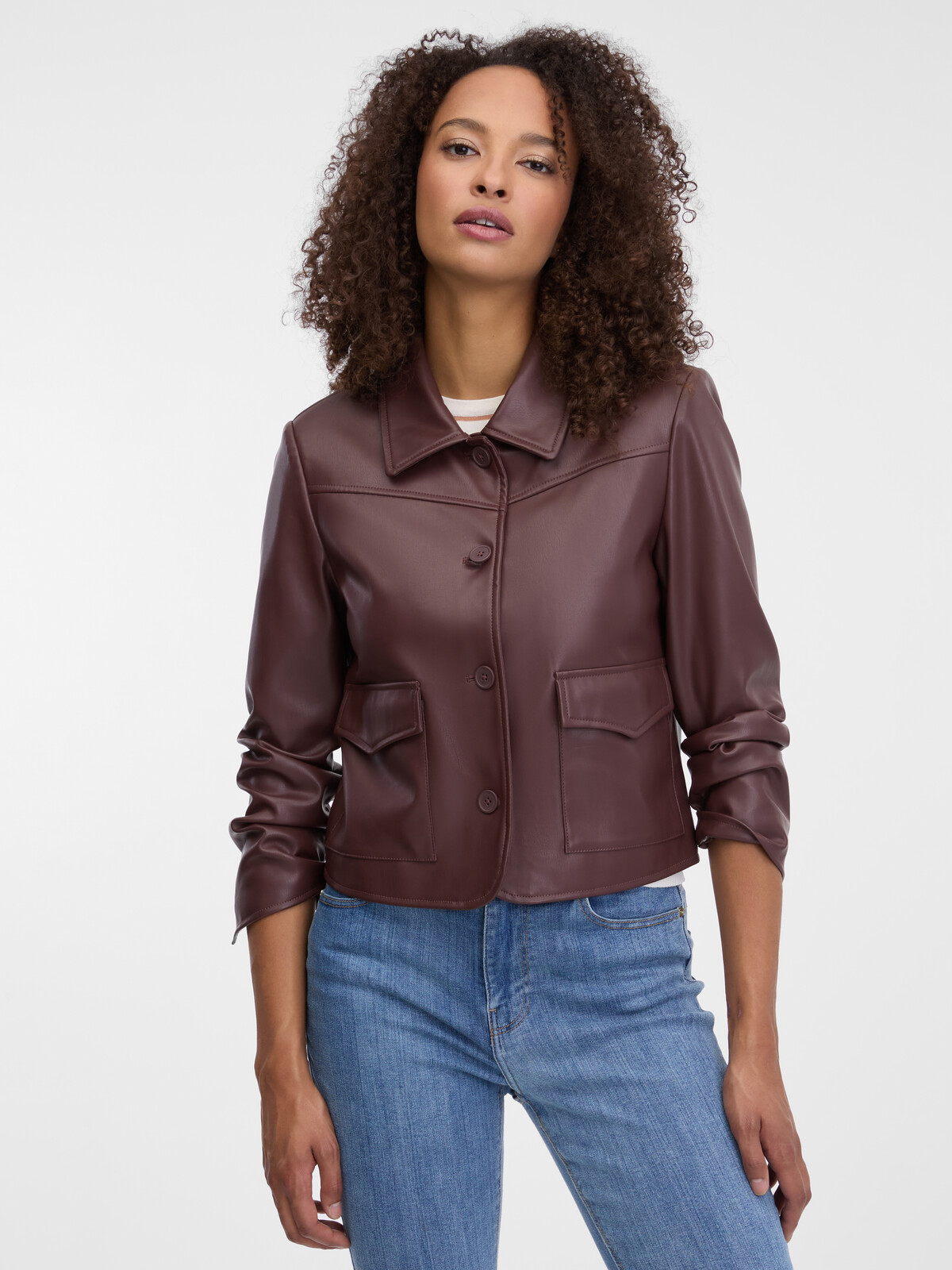 Tmavohnedá dámska kožená bunda