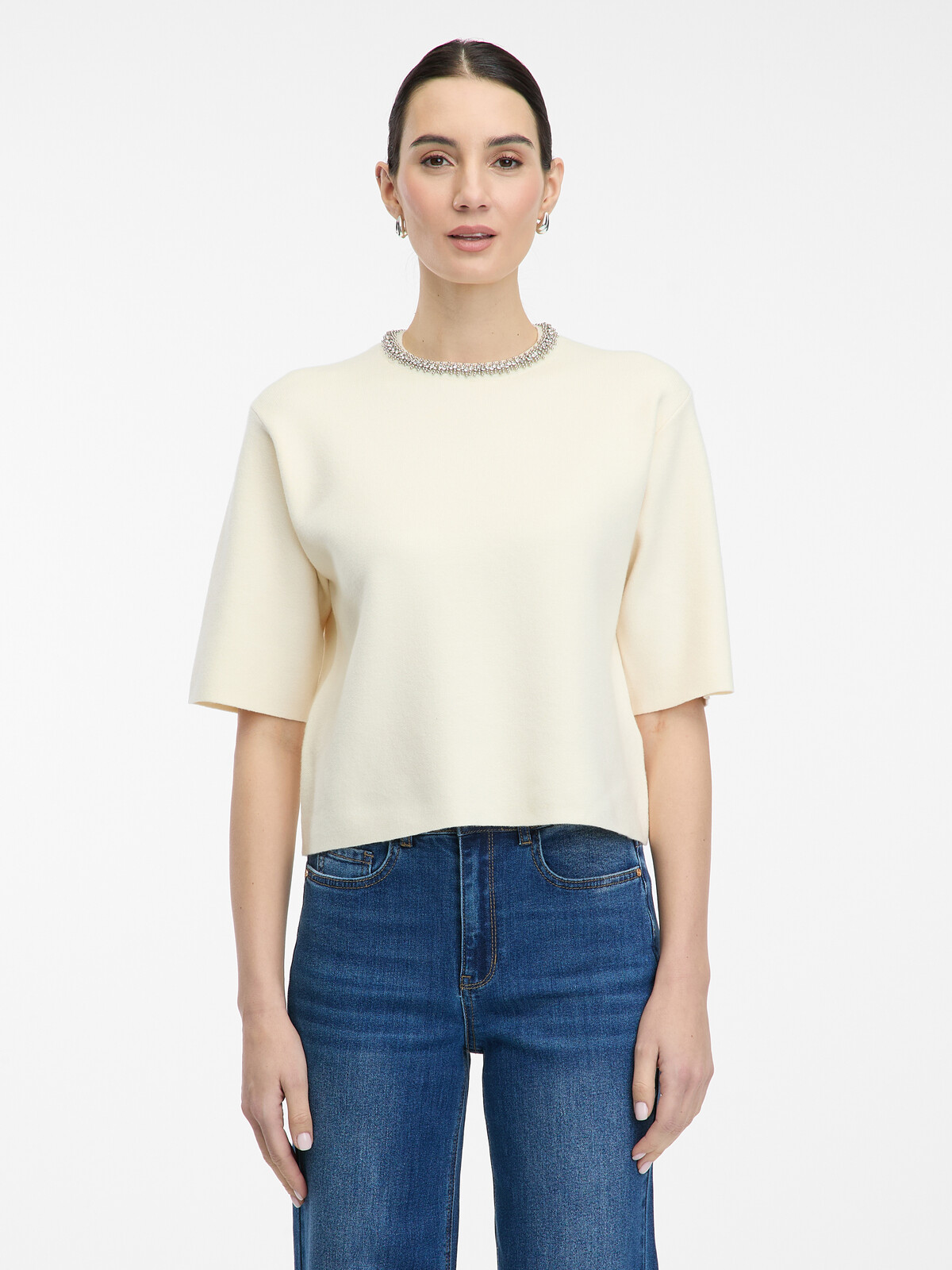 Krémová dámska blúzka s krátkym rukávom