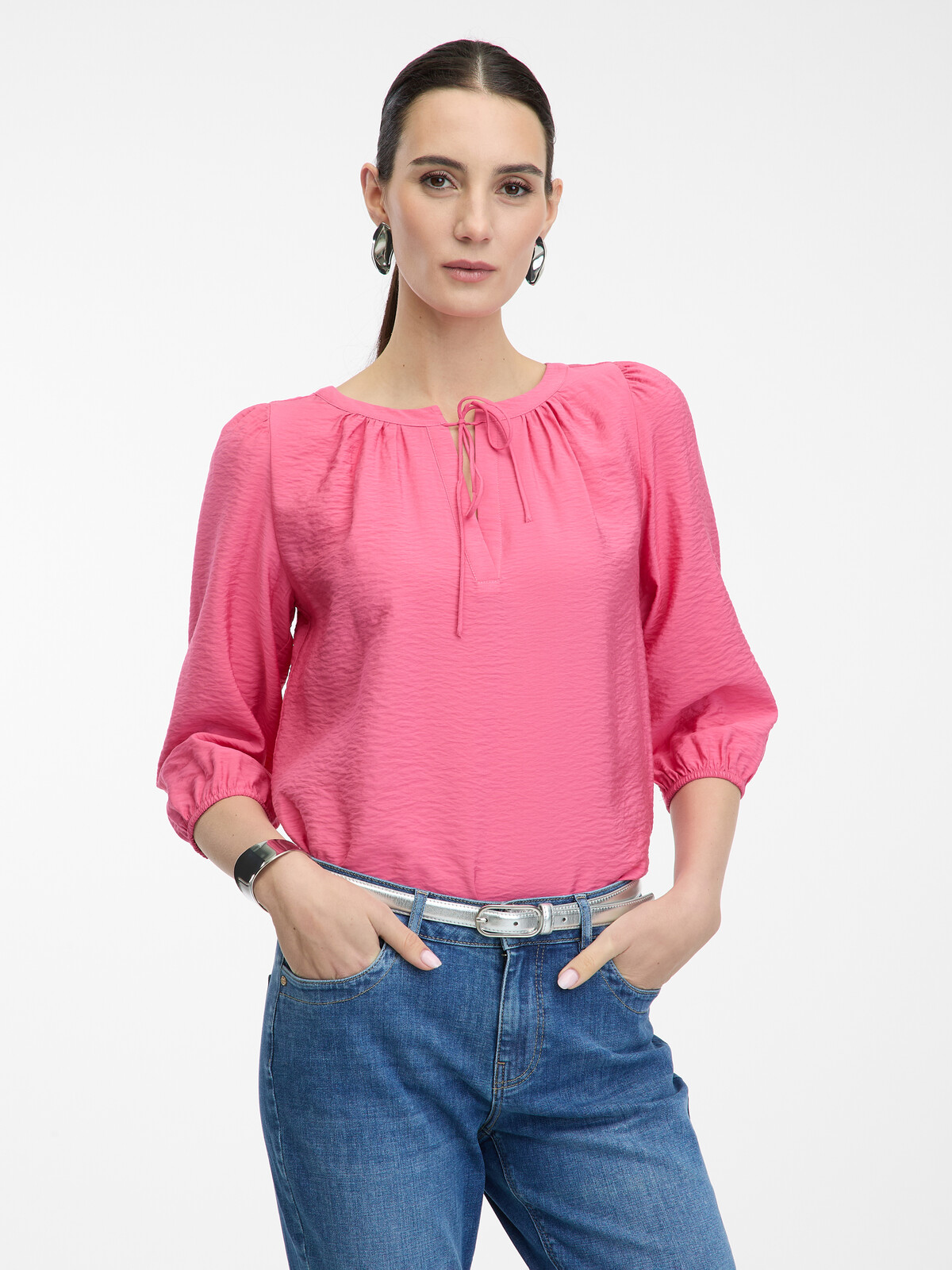 Ružová blúzka s trojštvrťovými rukávmi