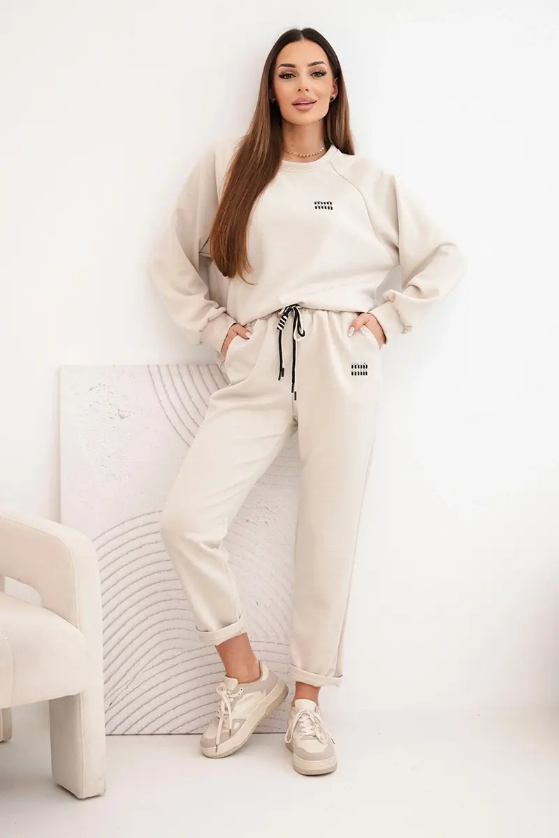 Kesi Włoski Dámsky komplet maslový z viskózy s mikinou a nohavicami béžový