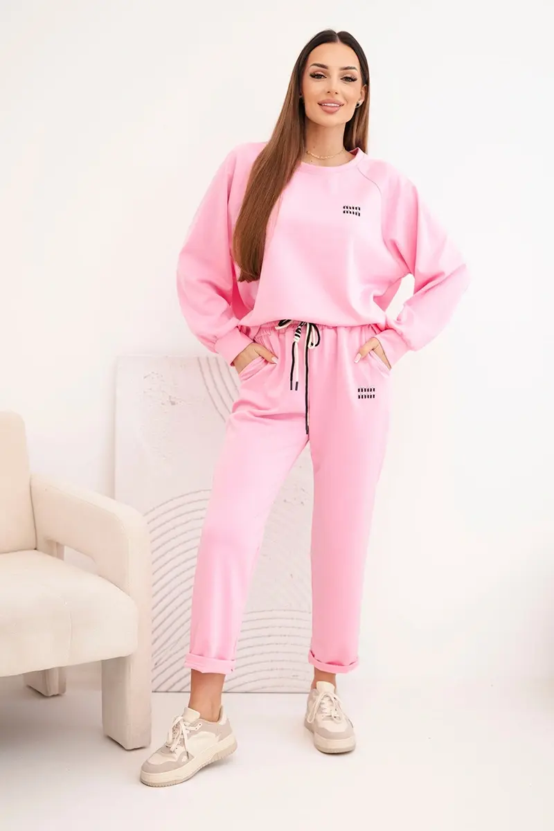 Kesi Włoski Dámsky komplet maslový z viskózy s mikinou a nohavicami svetloružový