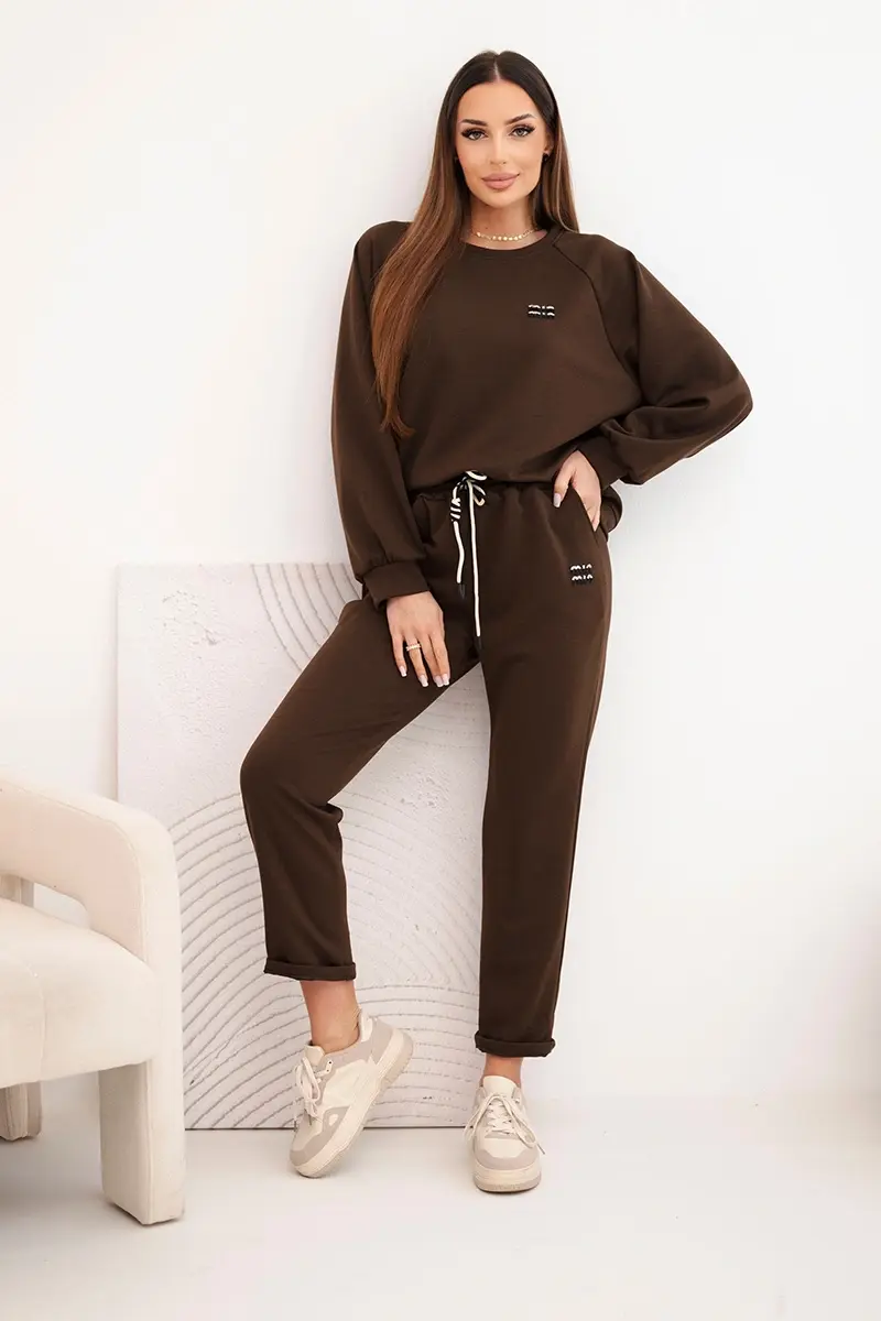 Kesi Włoski Komplet dámsky maslový z viskózy s mikinou a nohavicami hnedý
