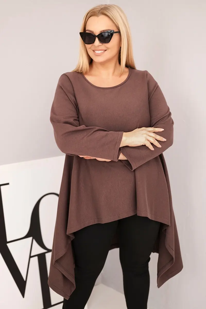 Kesi Tunika dámska Plus Size bavlnená s asymetrickým strihom hnedá