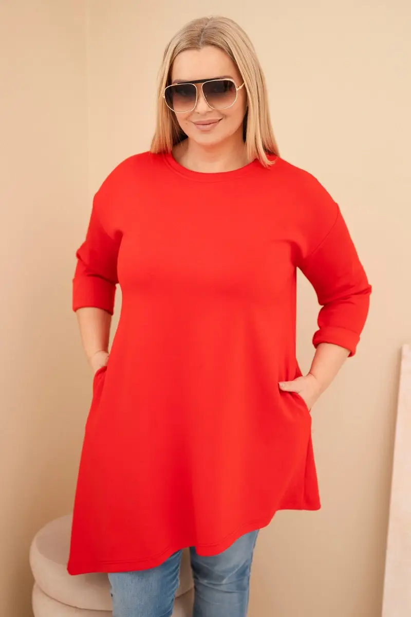 Kesi Włoski Dámska sukňa Plus Size z viskózy s voľným strihom a dlhým rukávom červená