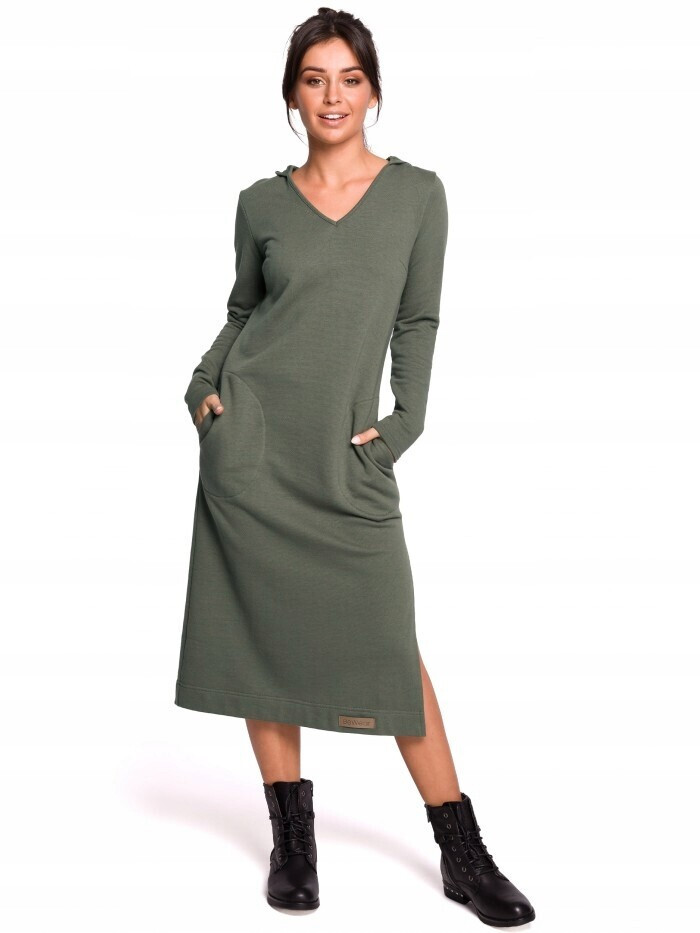 Dámske šaty B128 Khaki tmavozelená - BEwear M khaki-tm.Zelená