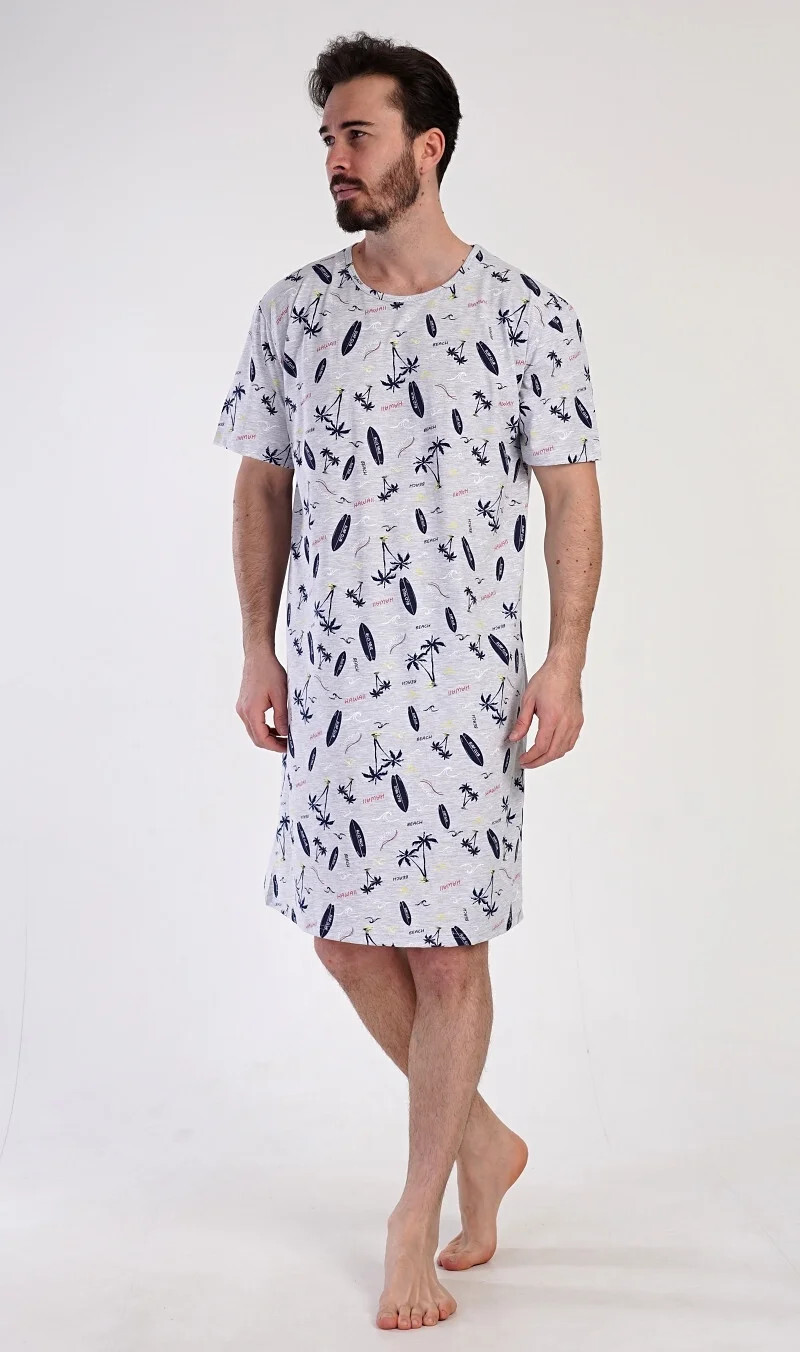Pánska nočná košeľa Surfing Grey s potlačou - Vienetta M šedá s potiskem
