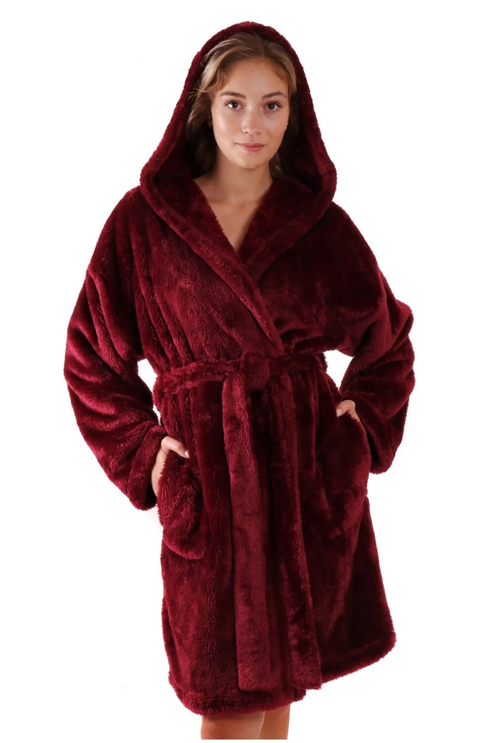 Dámsky župan Lilly extra s kapucňou 3/4 3320 3651 Burgundy - Vestis L-XL vínová