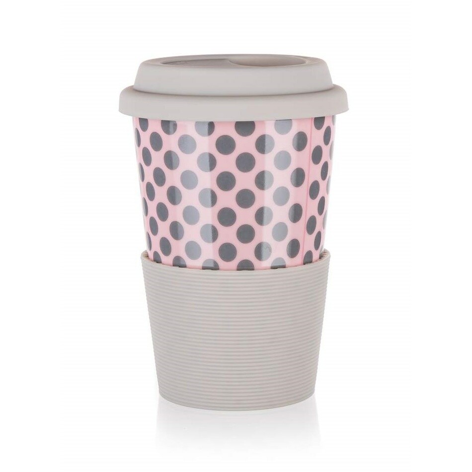 Banquet Keramický hrnček so silikónovým viečkom GO 400 ml, ružová