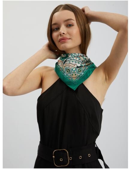 Zelená dámska vzorovaná saténová šatka