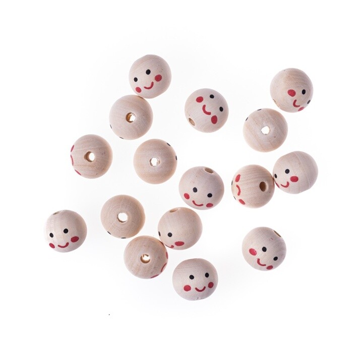 Drevené korálky s tváričkami 20 mm / 16 ks