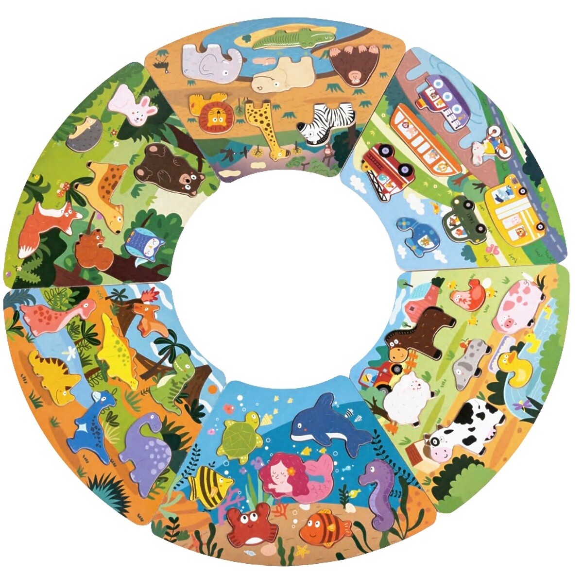 2Kids Toys Drevené puzzle Kruh prepojiteľné 6 v 1