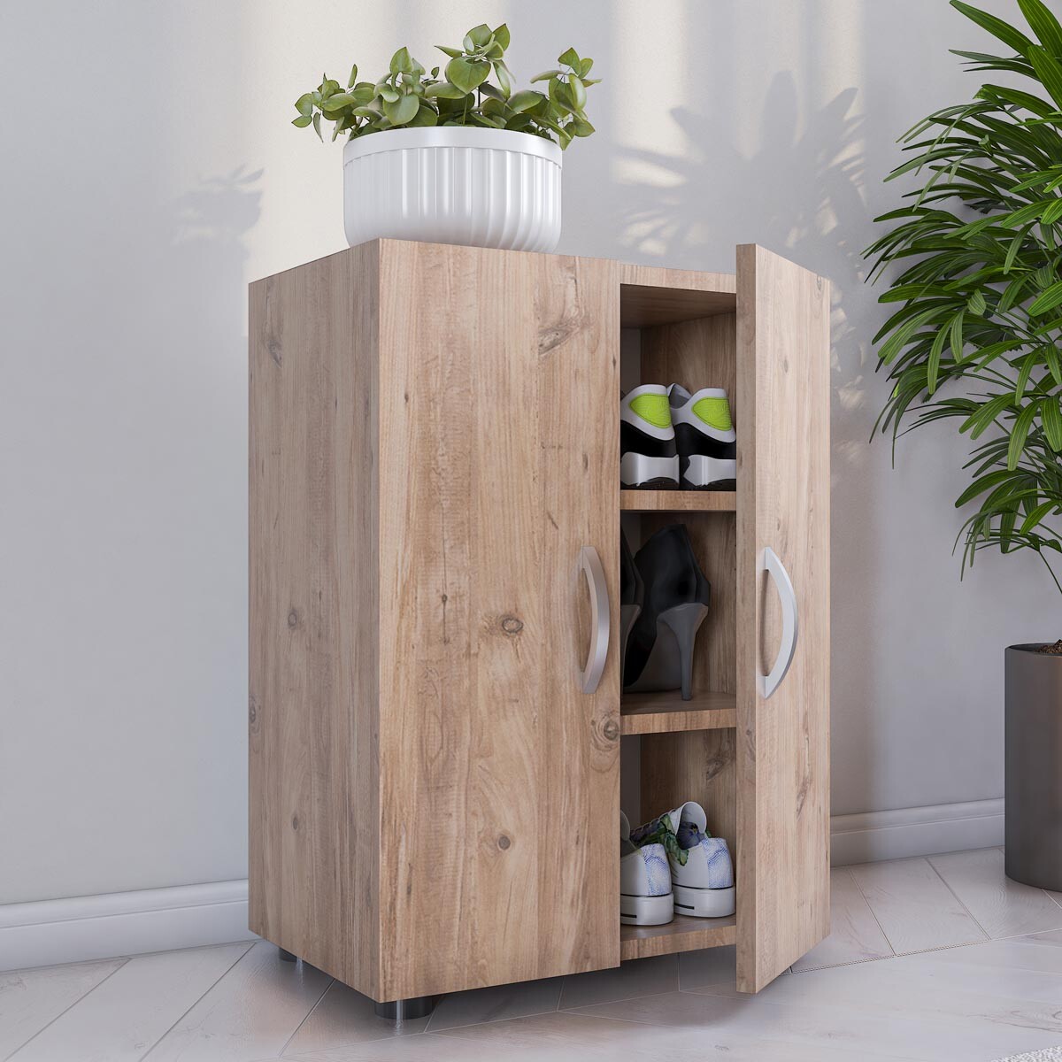 3-dielna skrinka na topánky Ulas, medový dub