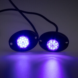 Modré výstražné LED svetlá 12/24V - 8x LED / 36 režimov blikania / ECE R10 (2ks)