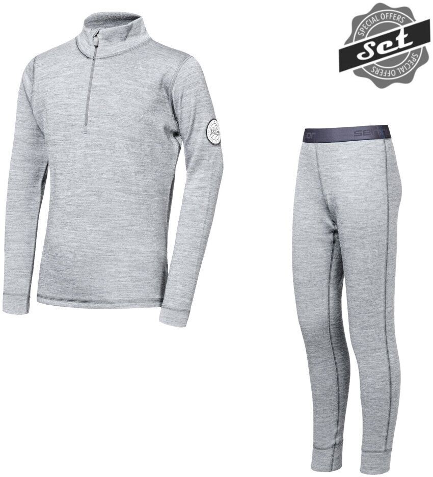 SENSOR MERINO BOLD detský set tričko dl.rukáv zips + spodky cool gray Veľkosť: 90