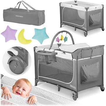 Ricokids Cestovná postieľka RK-241, 125 × 65 × 78 cm, sivá