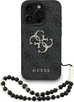 Guess PU 4G Metal Logo Strap Zadný Kryt pre iPhone 15 Pro Max Black