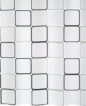 Spirella sprchový záves FRAME, motív štvorcov, bielo-čierny, PEVA, 180 × 200 cm