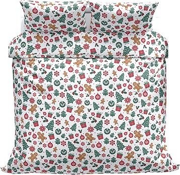 Kaptan Vianočné bavlnené obliečky Ozdoby zelené 140 × 200, 70 × 90 cm