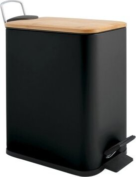 Spirella pedálový odpadkový kôš Erik, matný čierny, oceľ, bambusové veko, 5 l