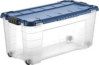 Tontarelli Úložný box 4UP s vekom a kolieskami 80 l transparent/modrý