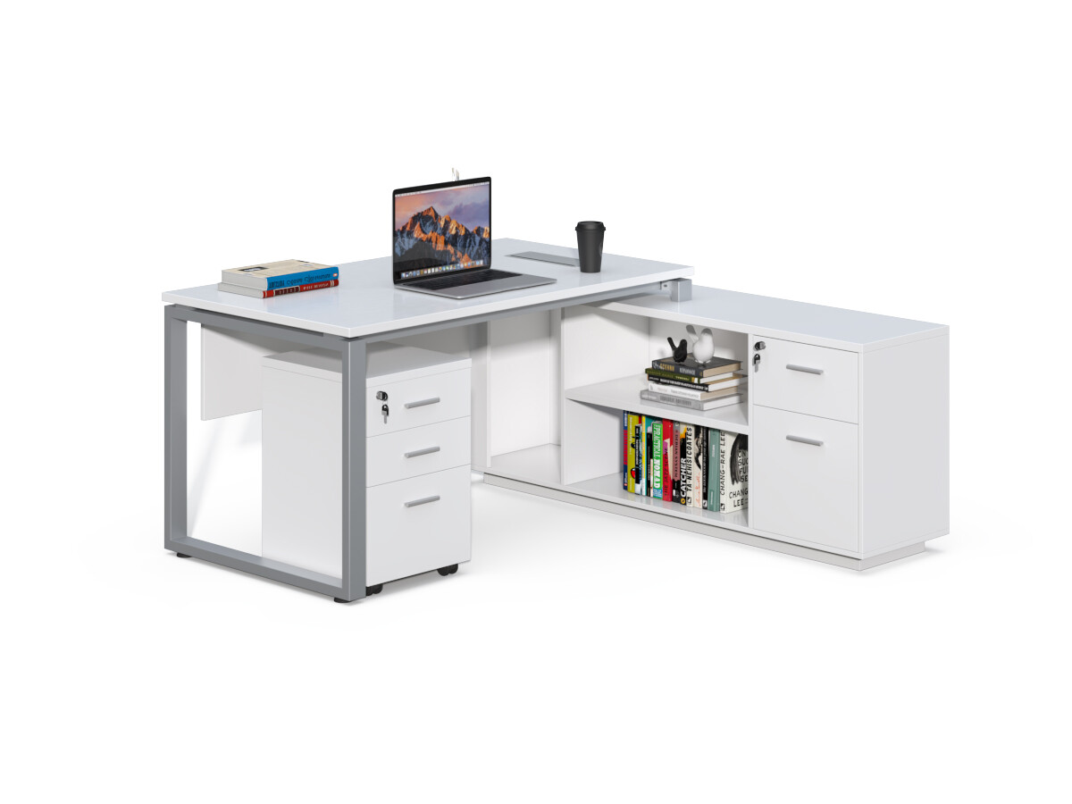 Kancelársky stôl s kontajnerom a komodou Houseland Prime Home 03 160 cm biely