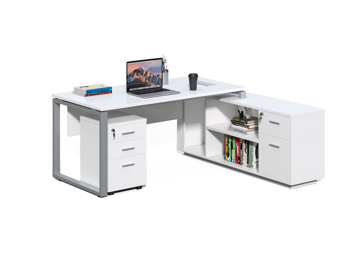 Kancelársky stôl s kontajnerom a komodou Houseland Prime Home 03 180 cm biely