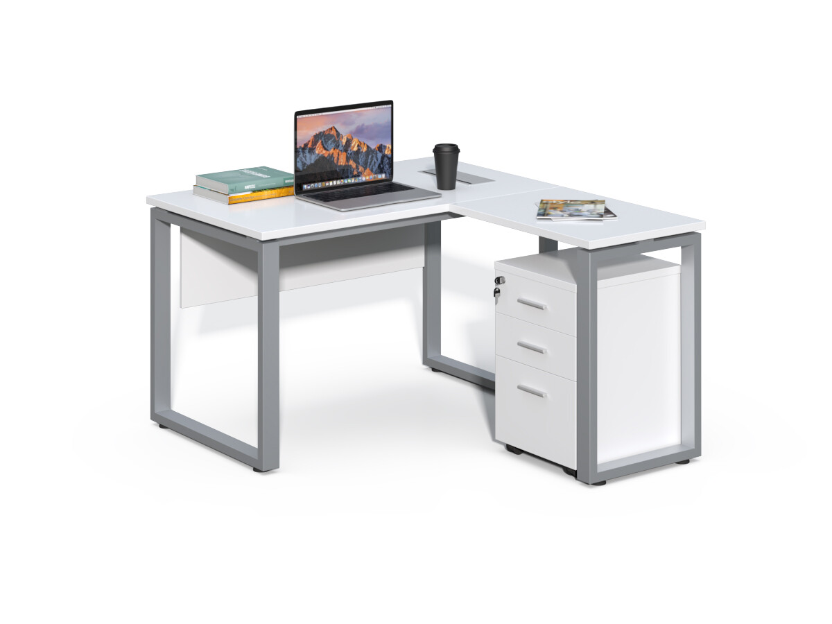 Rohový kancelársky stôl s kontajnerom Houseland Prime Home 01 120 cm biely