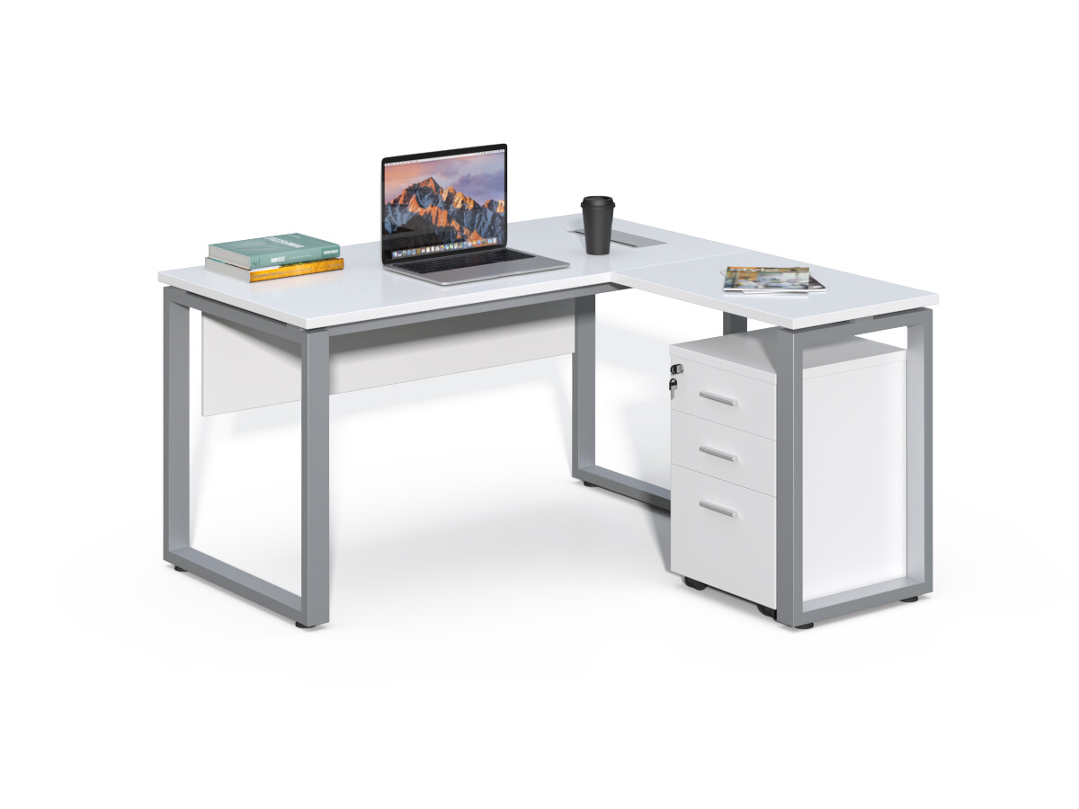 Rohový kancelársky stôl s kontajnerom Houseland Prime Home 01 140 cm biely