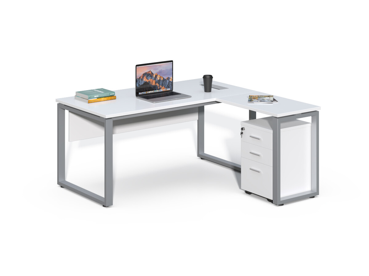Rohový kancelársky stôl s kontajnerom Houseland Prime Home 01 160 cm biely