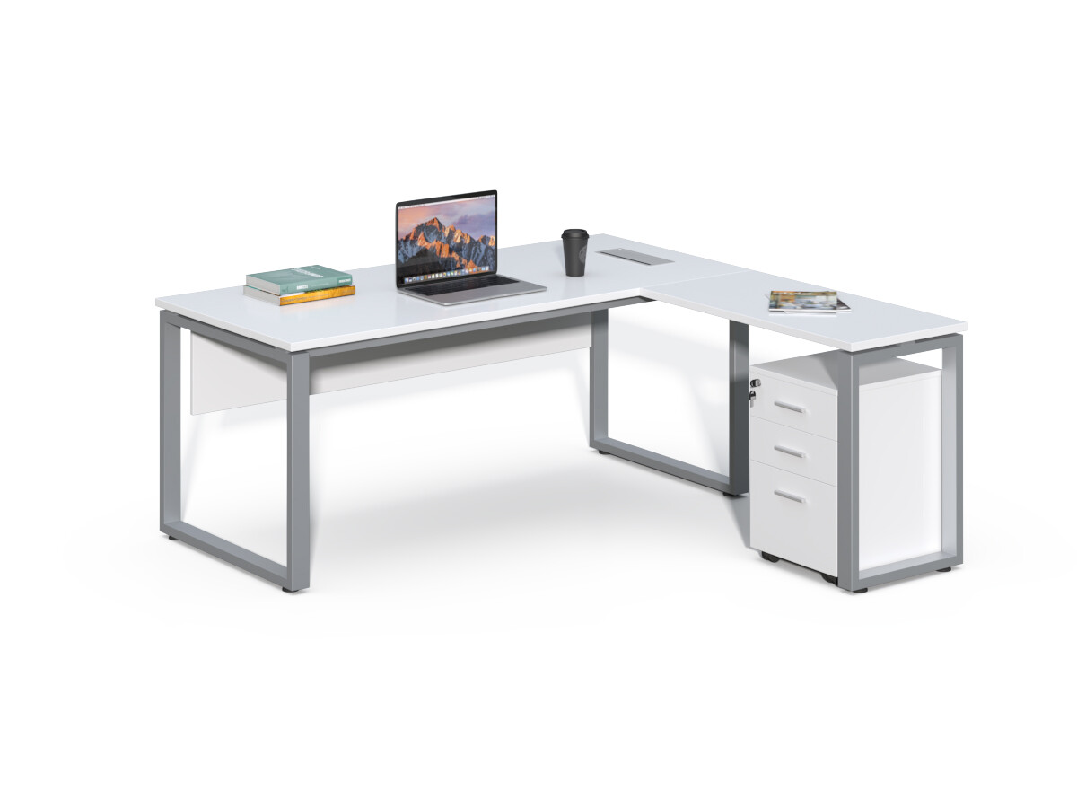 Rohový kancelársky stôl s kontajnerom Houseland Prime Home 01 180 cm biely