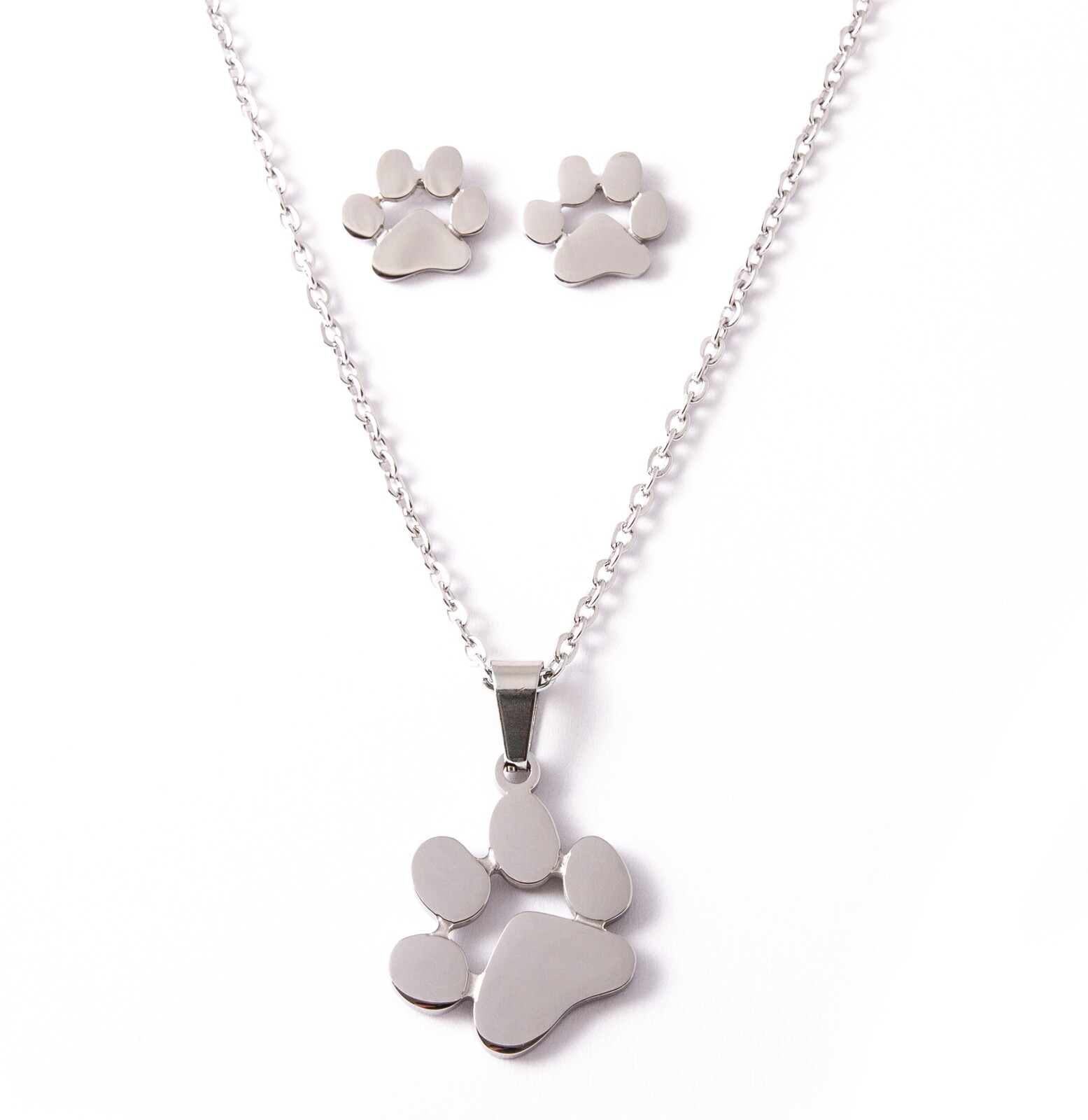 Set náušnice a náhrdelník mačacia labka - chirurgická oceľ - strieborná, zlatá, ružová zlatá Farba: stříbrná