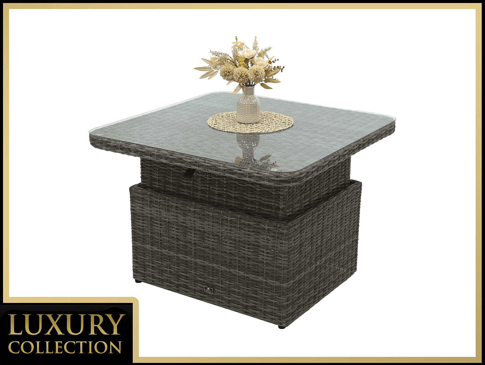 DEOKORK Ratanový stôl výsuvný jedálenský/odkladací 100 x 100 cm MALIBU (sivá)