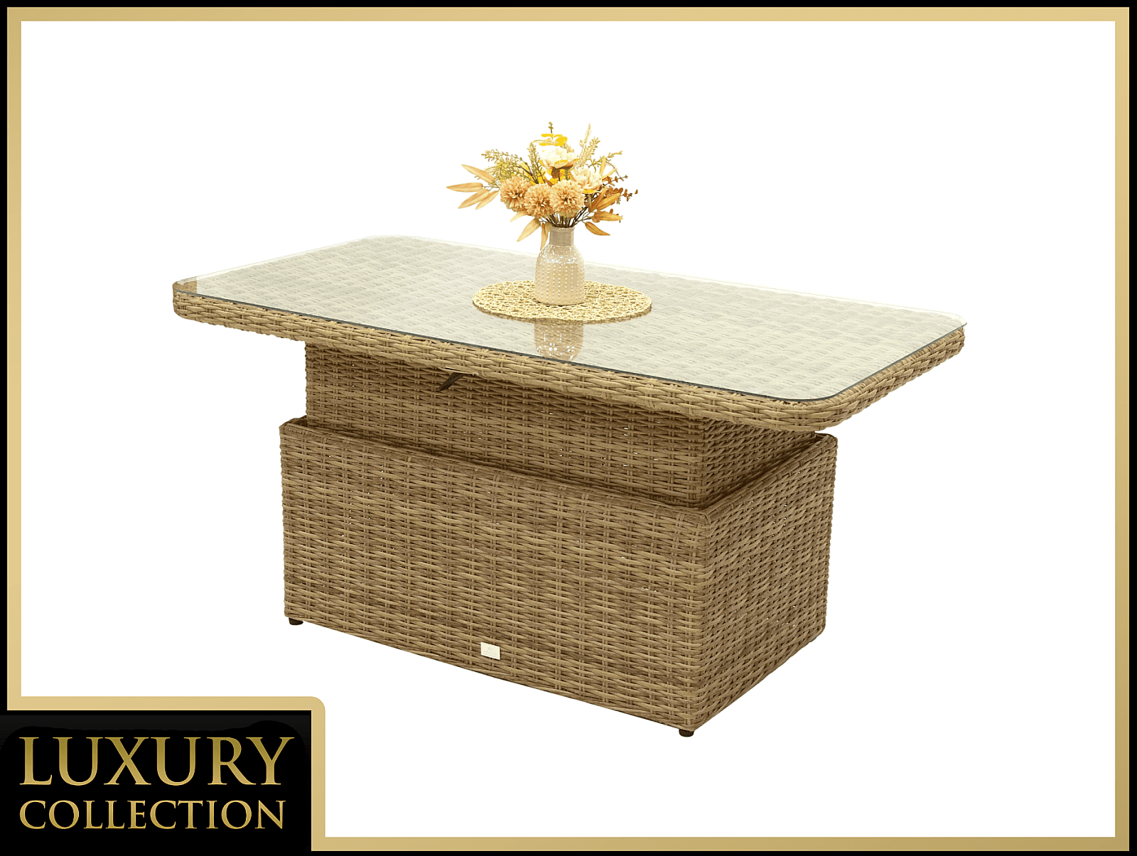 DEOKORK Ratanový stôl výsuvný jedálenský/odkladací 150 x 80 cm MALIBU (béžovo-hnedá)