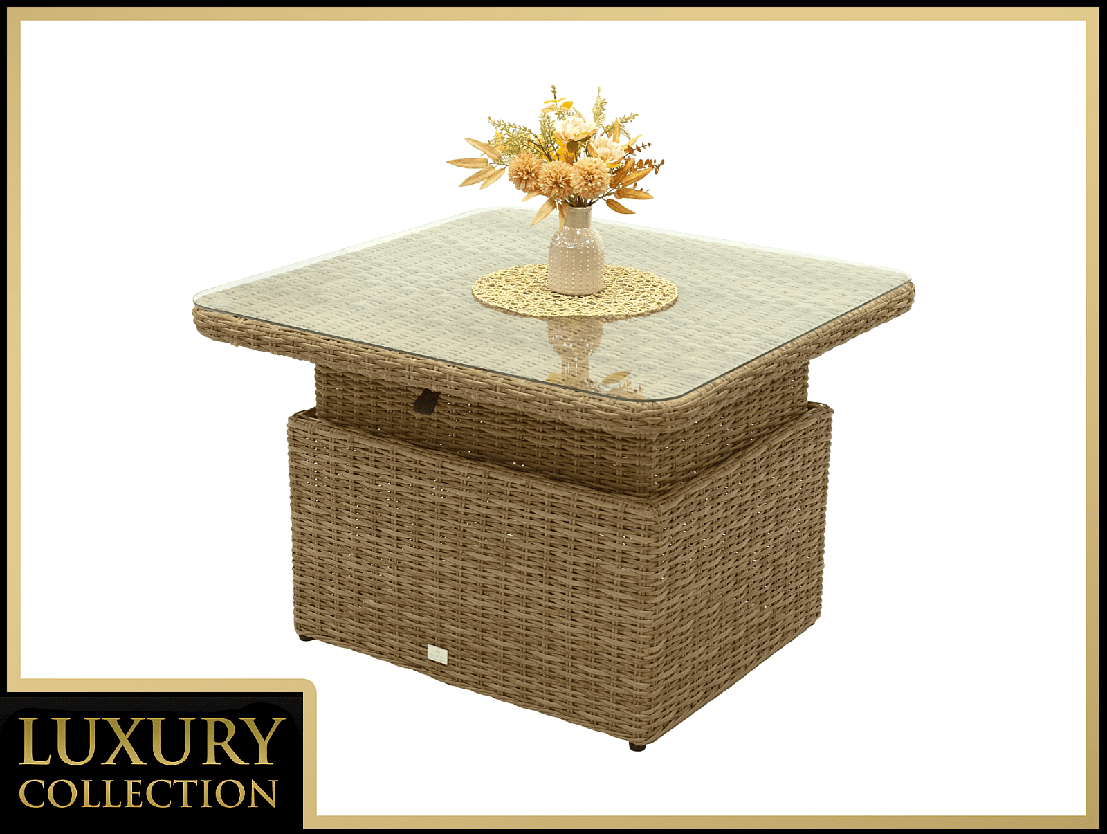 DEOKORK Ratanový stôl výsuvný jedálenský/odkladací 100 x 100 cm MALIBU (béžovo-hnedá)