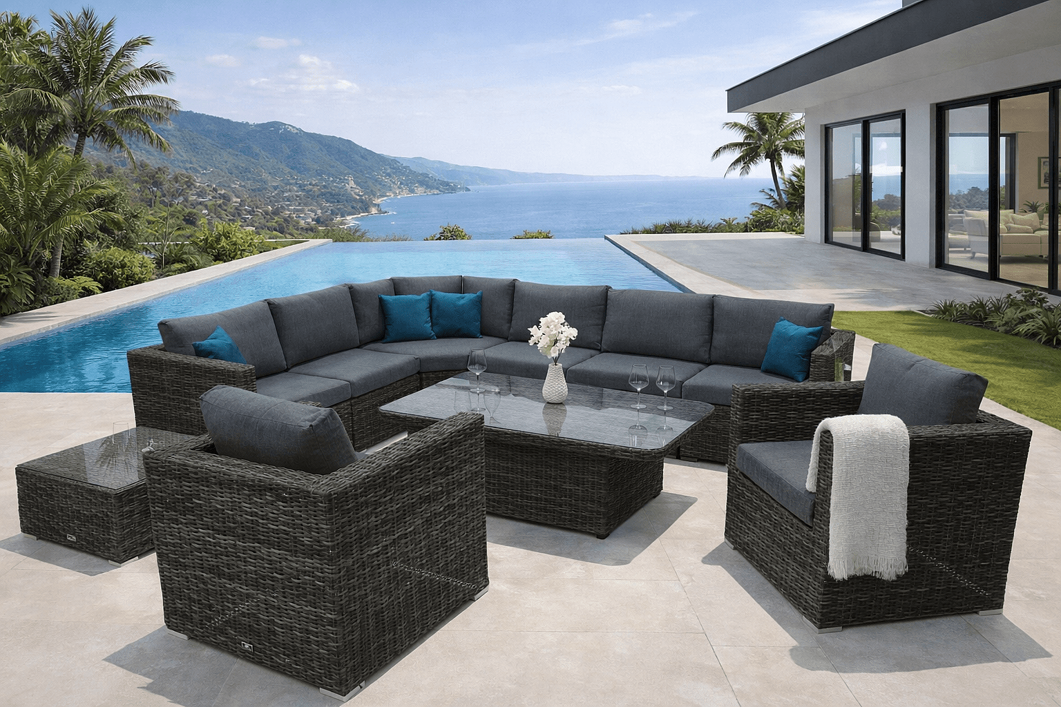 DEOKORK Ratanová variabilná zostava MALIBU pre 8 osôb (sivá)