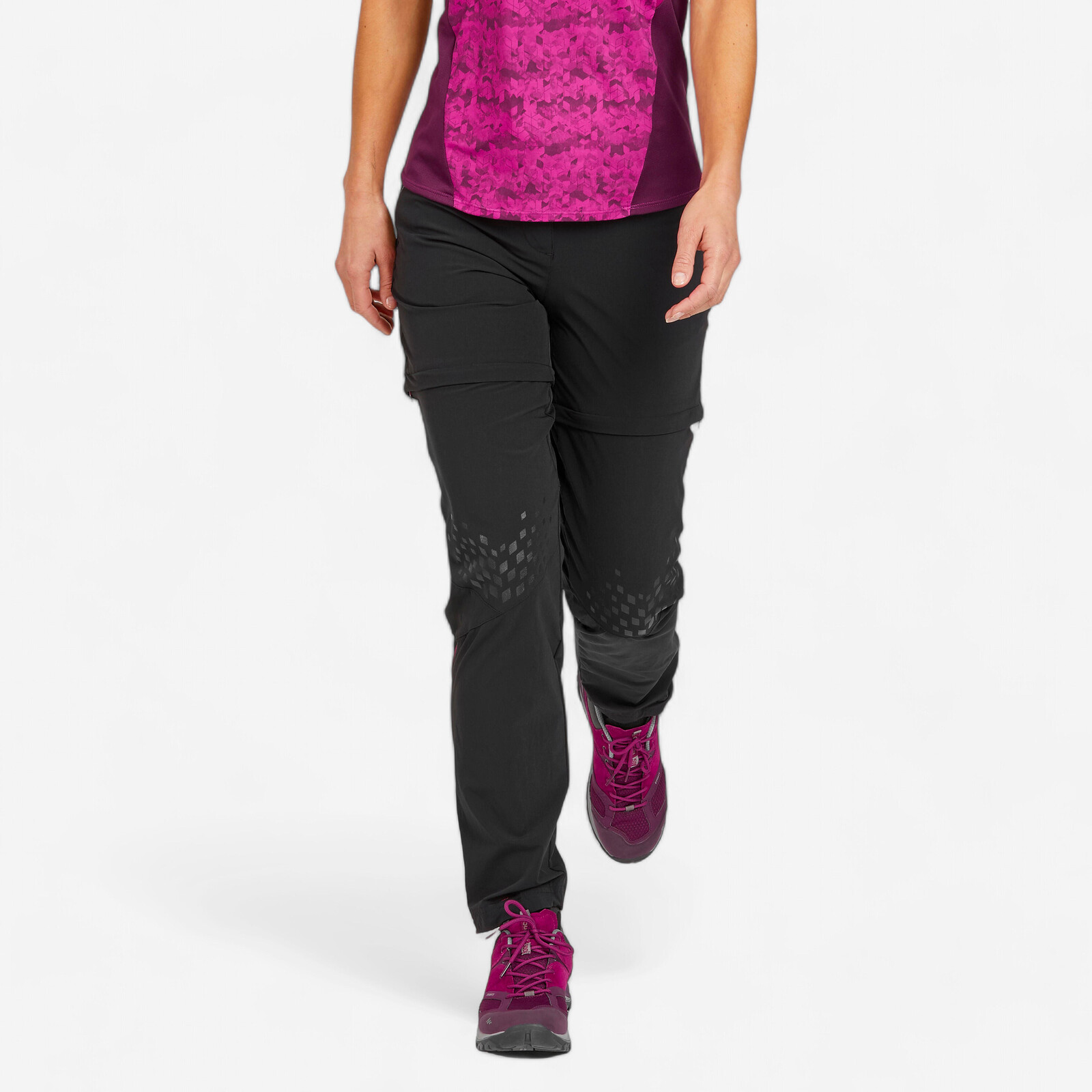 Dámske odopínateľné nohavice MH550 na vysokohorskú turistiku bordové