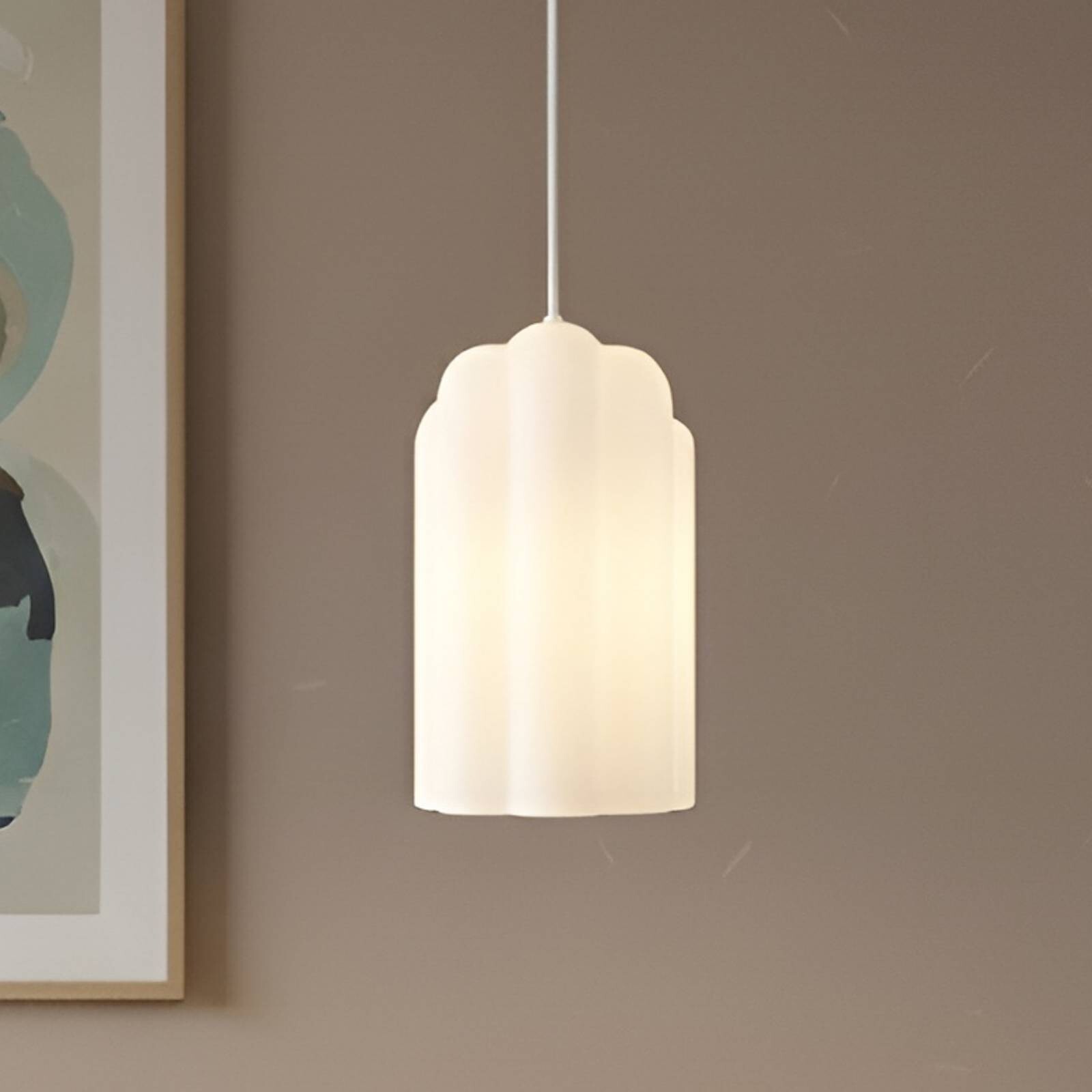 Lucande závesné svietidlo Lunja, biele, sklo, 1-pl., E27