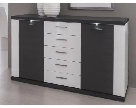 Široká komoda Caracas typ 21, grafit/biely lesk, s osvetlením%