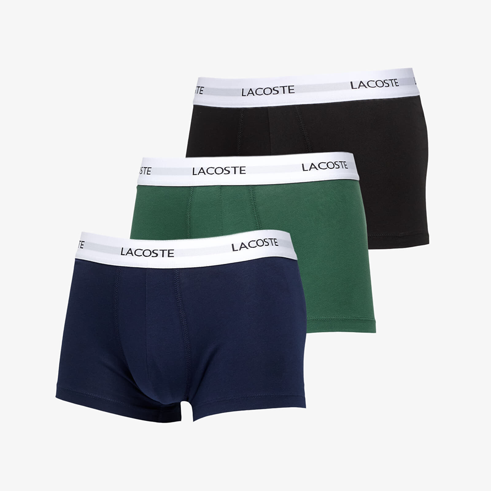 Boxerky LACOSTE 3-Pack Trunk Black/ Green-Navy Blue XL