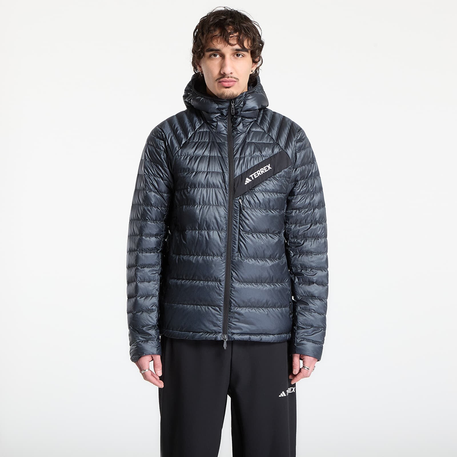 Bunda adidas Terrex Techrock CLIMAWARM+ Down Hooded Jacket Carbon S
